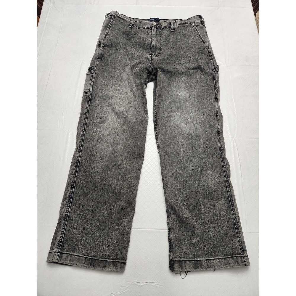 Abercrombie & Fitch Baggy Jeans Mens 36x28 Gray Wide Leg Carpenter Denim Stretch